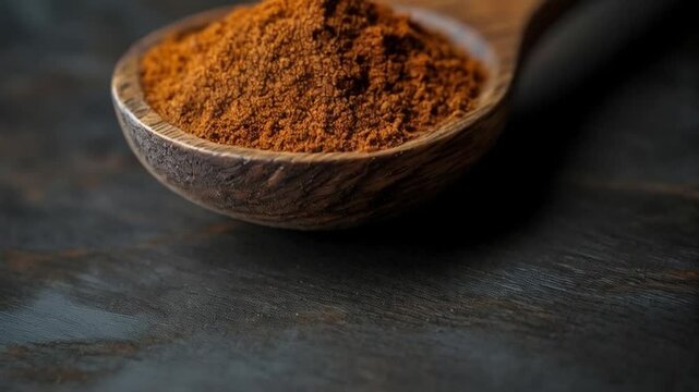 Ground spice in a wooden spoon