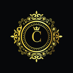 Naklejka premium Golden zodiac sign icon set featuring scales of justice in a detailed vector illustration logo C design