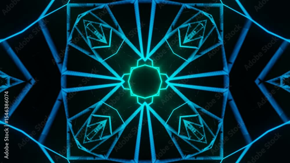 Aufkleber dark background abstract neon kaleidoscope loop. center-focused neon lines creating seamless kaleido