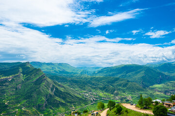 Fototapeta premium Stunning mountain landscape on green mountain valley. Dagestan Caucasus