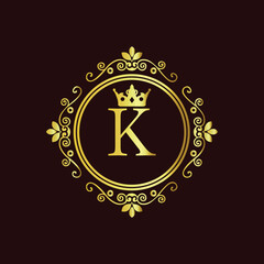 Abstract vector illustration of justice scales with a gold medal symbol and legal design LOGO K