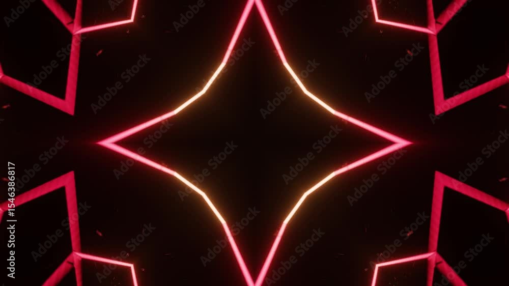Poster dark background neon kaleidoscope with animated lines. dynamic glowing lines forming kaleidoscopic s