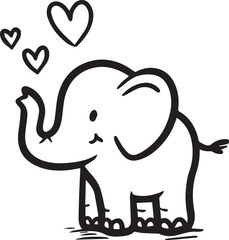 Hand Drawn Monoline Animal Icon – Baby Elephant Nursery Vector