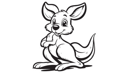 Vector illustration of cartoon kangaroo black and white drawing For children to learn to color according to the picture.
