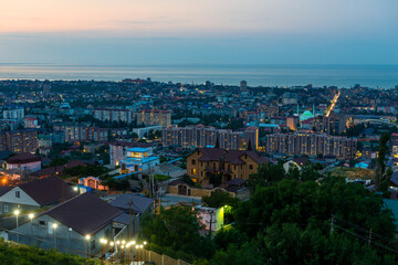 Evening view of the coastal city of Makhachkala from the observation deck of Mount Tarki-Tau. Dagestan