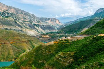 Picturesque landscape of deep Sulak canyon in the mountains of the North Caucasus of Dagestan. Russia