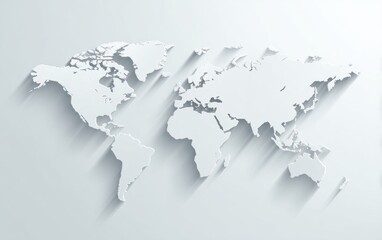 Naklejka premium Minimalist white world map with long shadows creates a modern and clean global representation ideal for business presentations and international communications