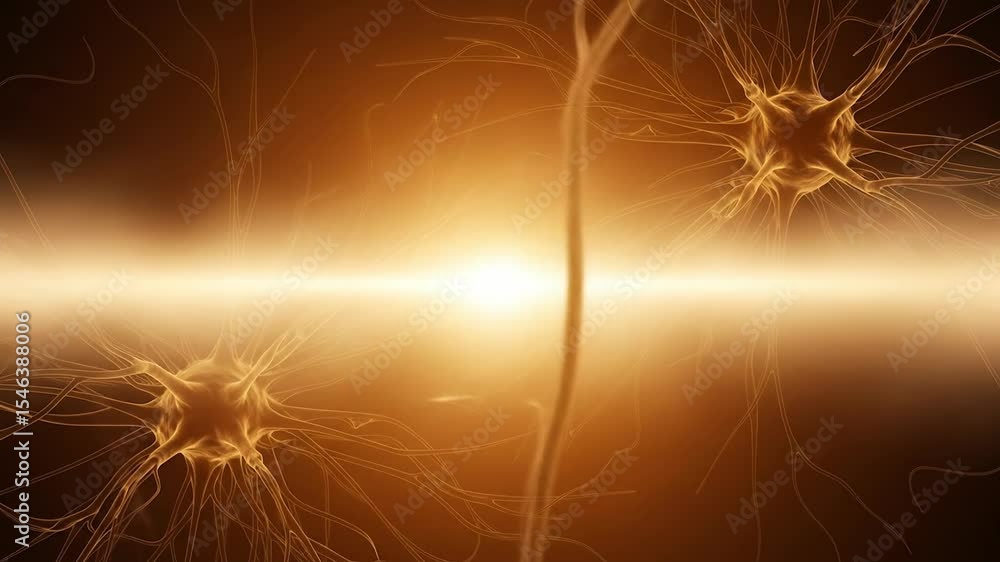 Poster abstract neural network illustration with golden structures and luminous light source ideal for scie