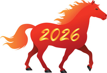 2026 Red fire horse. Vector illustration of the red fire horse symbol of 2026 according to the chinese zodiac. For calendars, prints, postcards, holiday decorations, web design, new year