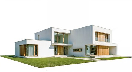 3d render of a modern house exterior in white colored paint 