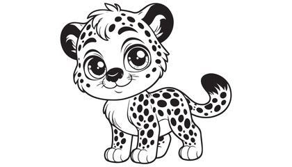 Vector illustration of cartoon leopard black and white drawing For children to learn to color according to the picture.
