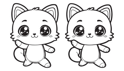 Vector illustration of cartoon kitty black and white drawing For children to learn to color according to the picture.
