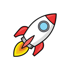 Cartoon Rocket Ship Illustration Red White Yellow Flames Space Travel Startup Icon Graphic Design Element