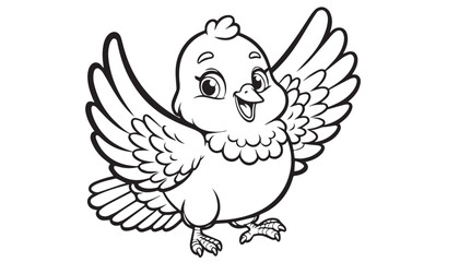 Vector illustration of cartoon Columbidae waving wing greeting black and white drawing For children to learn to color according to the picture.
