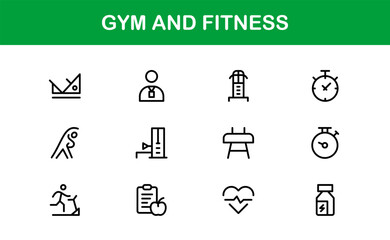 Gym Fitness, Modern Line Icon Set – Professional and Unique Collection Featuring Workout, Exercise, Health, Strength, and Training Symbols