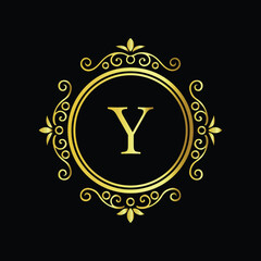 Golden star symbol illustration: high voltage attention alert vector sign LOGO Y