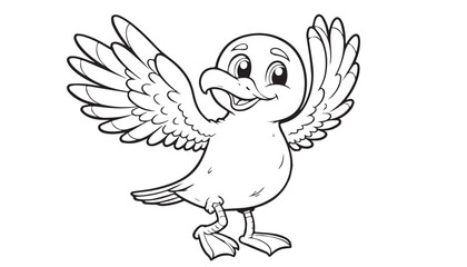Obraz premium Vector illustration of cartoon bird waving wing greeting black and white drawing For children to learn to color according to the picture. 