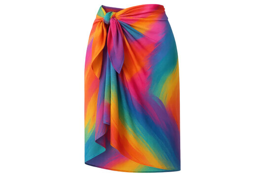 Colorful beach sarong with rainbow pattern isolated on transparent background, perfect for summer clothing and beachwear designs - Powered by Adobe