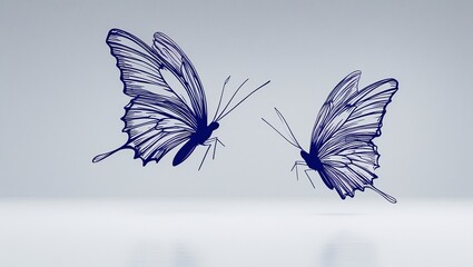 Minimalist Blue Butterflies Pair - Simple Insect Illustration