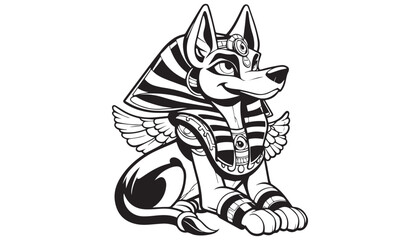 Vector illustration of cartoon Anubis  black and white drawing For children to learn to color according to the picture.

