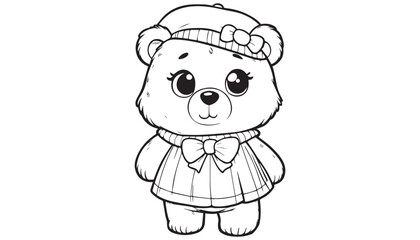 Vector illustration of cartoon bear black and white drawing For children to learn to color according to the picture.
