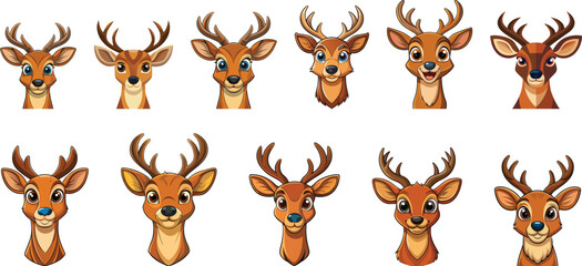 deer head cartoon mascot set vector illustration