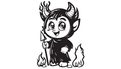 Vector illustration of cartoon Devil black and white drawing For children to learn to color according to the picture.
