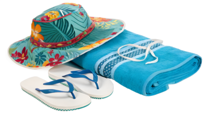 blue summer hat with towel