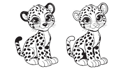 Vector illustration of cartoon leopard black and white drawing For children to learn to color according to the picture.
