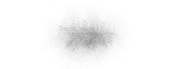 Black paint dust and splashes, coal dust effect, black ground pepper. Design element with grainy texture, abstract background with grainy noise pattern, vector, png. Ash, cinders.