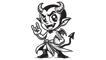 Vector illustration of cartoon Devil black and white drawing For children to learn to color according to the picture.
