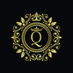 Golden star compass design on an abstract background vector illustration LOGO Q