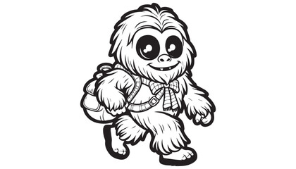 Vector illustration of cartoon yeti black and white drawing For children to learn to color according to the picture.
