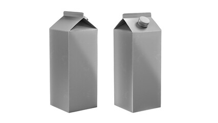 Two gray milk cartons with a minimalist design, suitable for packaging beverages.