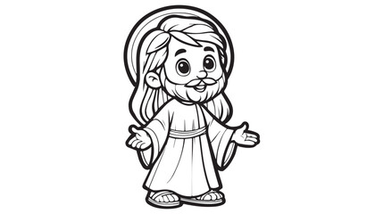 Vector illustration of cartoon jesus christ black and white drawing For children to learn to color according to the picture.
