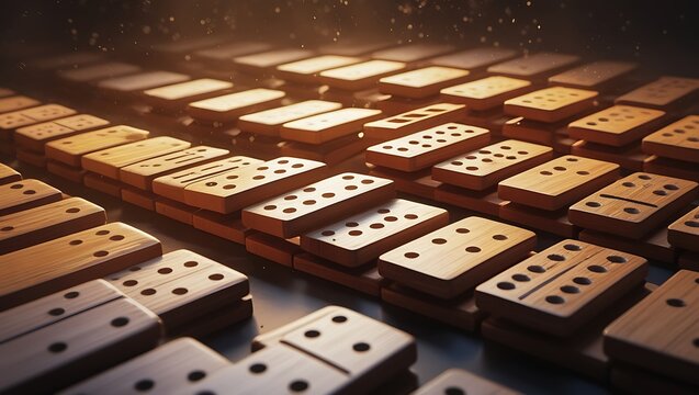 Domino Effect Rows of Dominoes Lined Up, Ready for the Game of Strategy and Chance
