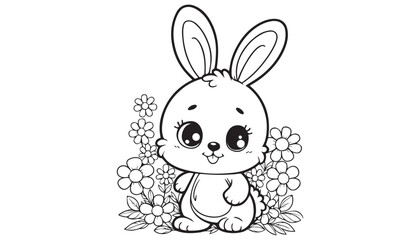 Obraz premium Vector illustration of cartoon rabbit black and white drawing For children to learn to color according to the picture. 