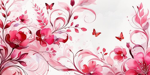 Abstract Botanical Banner with Delicate Butterflies