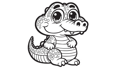 Vector illustration of cartoon crocodile black and white drawing For children to learn to color according to the picture.
