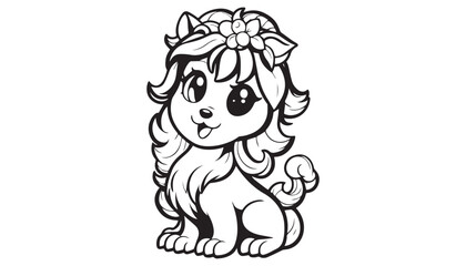 Vector illustration of cartoon dog black and white drawing For children to learn to color according to the picture.
