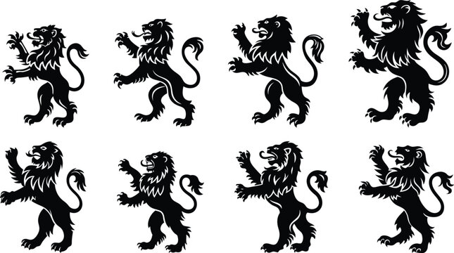 standing lion crest logo set vector illustration