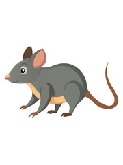 Cartoon illustration of a gray mouse animal rodent with long tail and big ears vector graphic