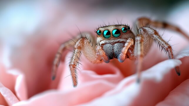 A vibrant close-up of a spider resting on a pink flower, showcasing intricate details and colors that highlight the beauty of nature in a unique and captivating way.