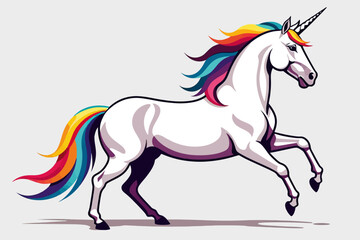 Majestic Unicorn with Rainbow Mane and Tail-Fantasy Creature Illustration-Mythical Horse with Colorful Hair-Magical Animal Art-Perfect for Children's Books and Decor