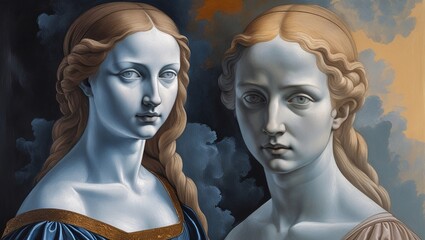 Renaissance Portrait of Two Classical Women - Artistic Painting