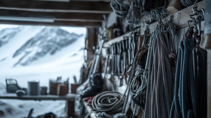 Climbing Gear in a Mountainous Workshop