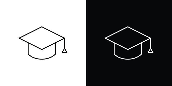 Graduation cap icon in black. flat graphic vector icon