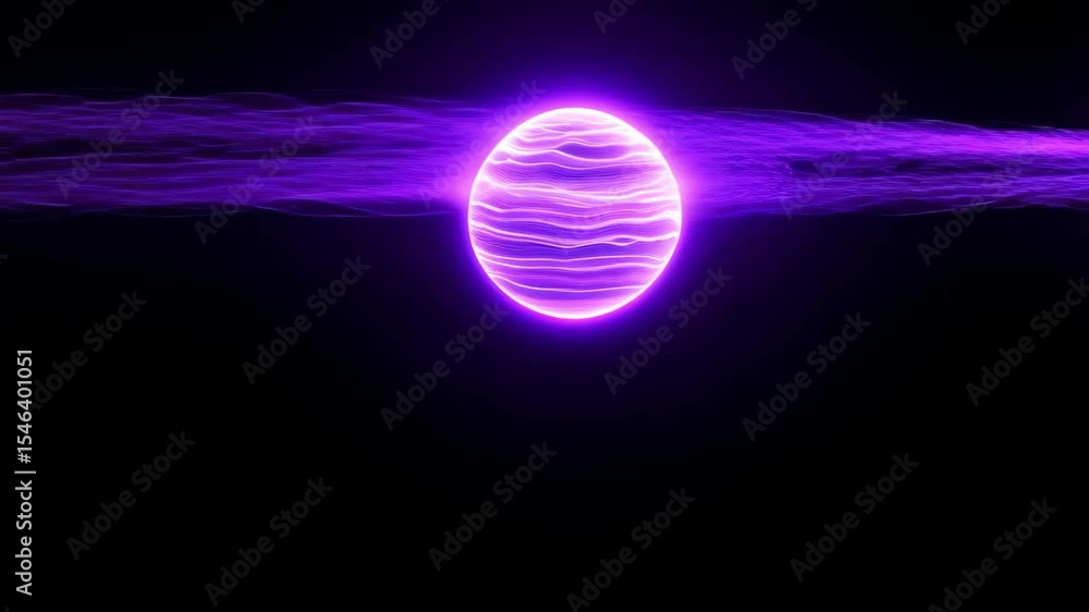 Aufkleber pulsating purple energy sphere with dynamic light trails across a black background