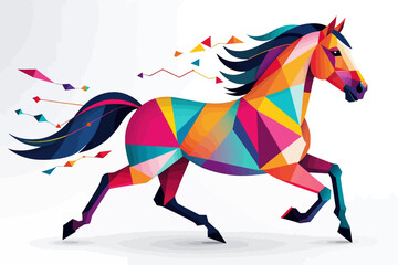 Obraz premium Geometric Horse Artwork-Abstract Running Horse Illustration-Colorful Polygonal Horse Design-Modern Equine Art Print-Unique Horse Graphic