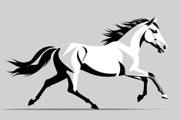 Elegant White Horse Illustration-Galloping Stallion Artwork-Modern Horse Art Print-Black and White Horse Drawing-Equine Wall Decor-Horse Lover Gift
